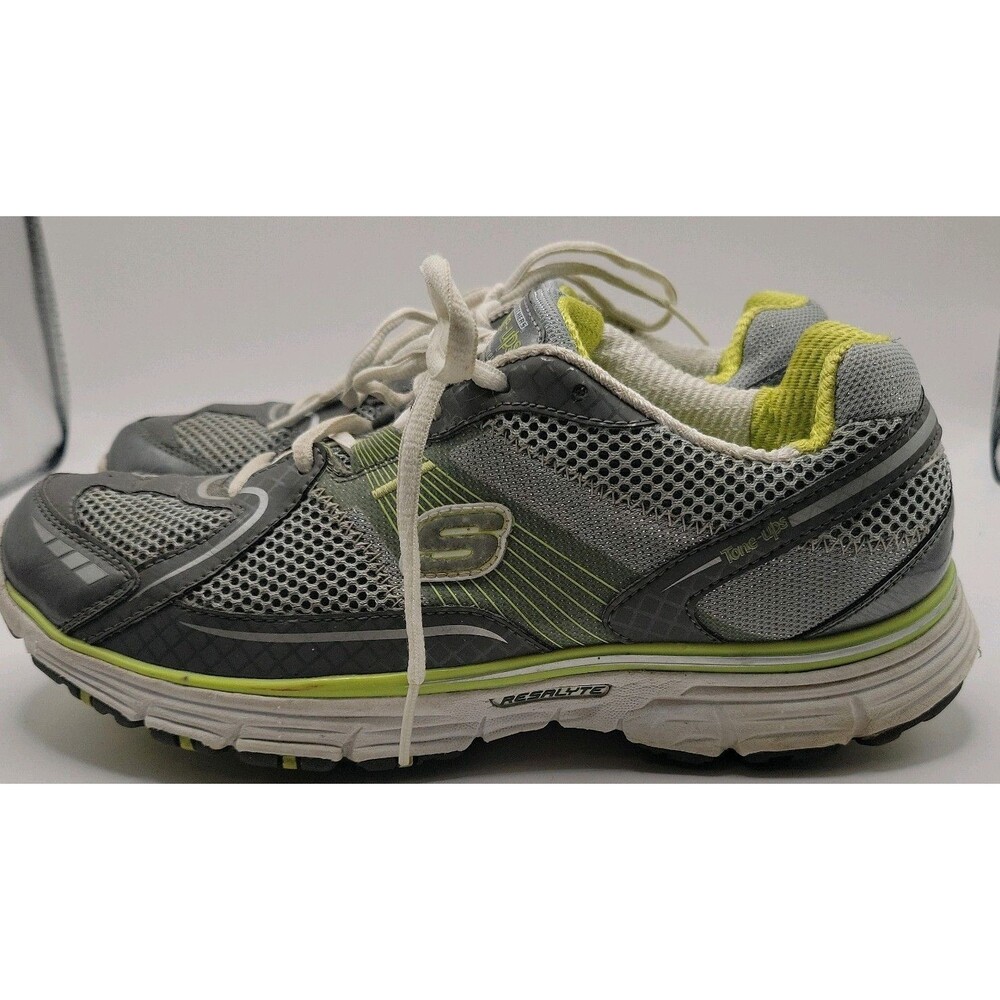 Skechers Tone Ups Fitness  Grey/Neon Walking Toning Sneakers Shoe Womans US 9